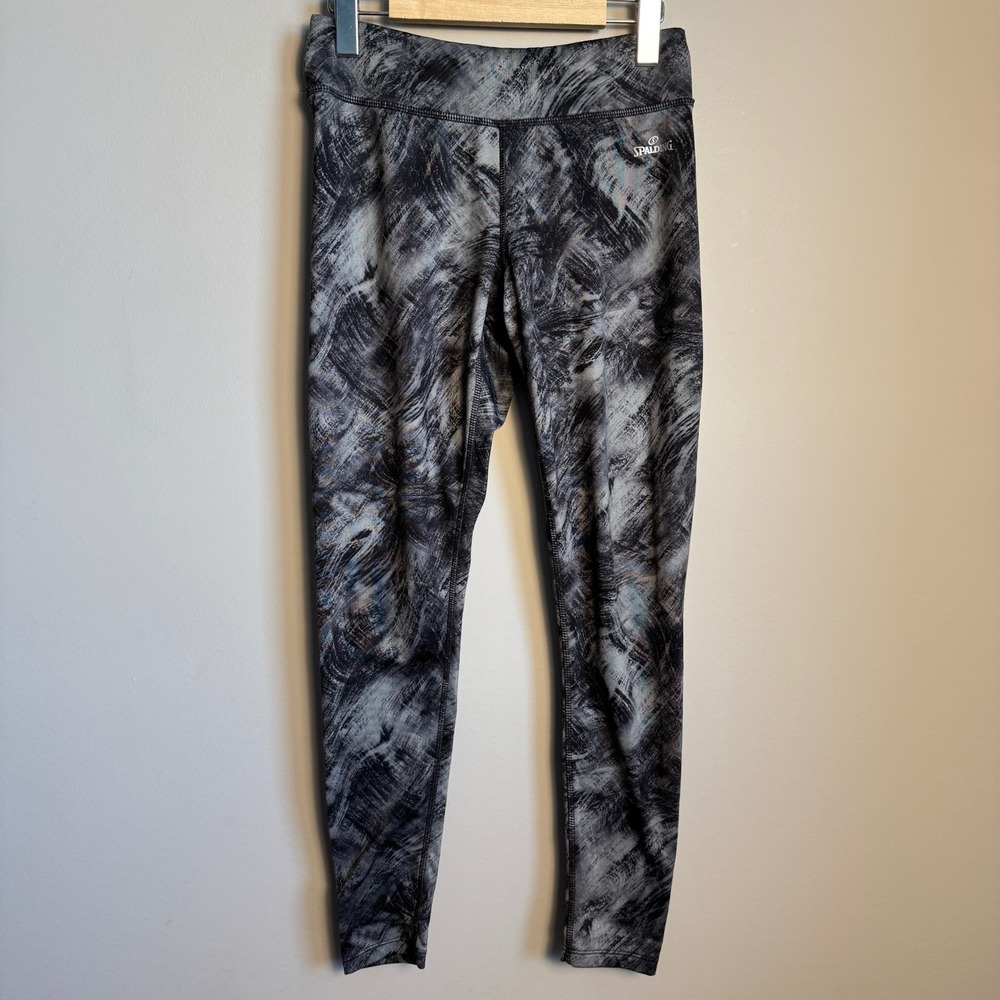 Spalding Speed-Dri Womens Small Grey Abstract Athletic Leggings Yoga Casual